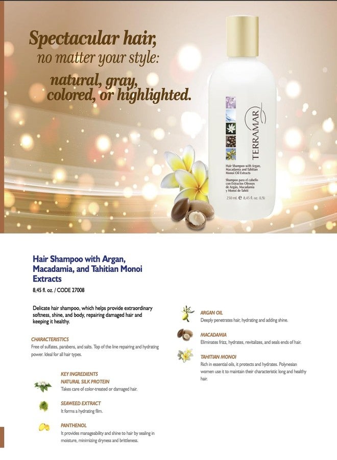 Terramar Luxury Hair Shampoo with Argan, Macadamia, Tahitian Monoi Oil Extracts, Natural Silk Protein, Sulfate-Free Formula, 8.45 fl oz - Image 2